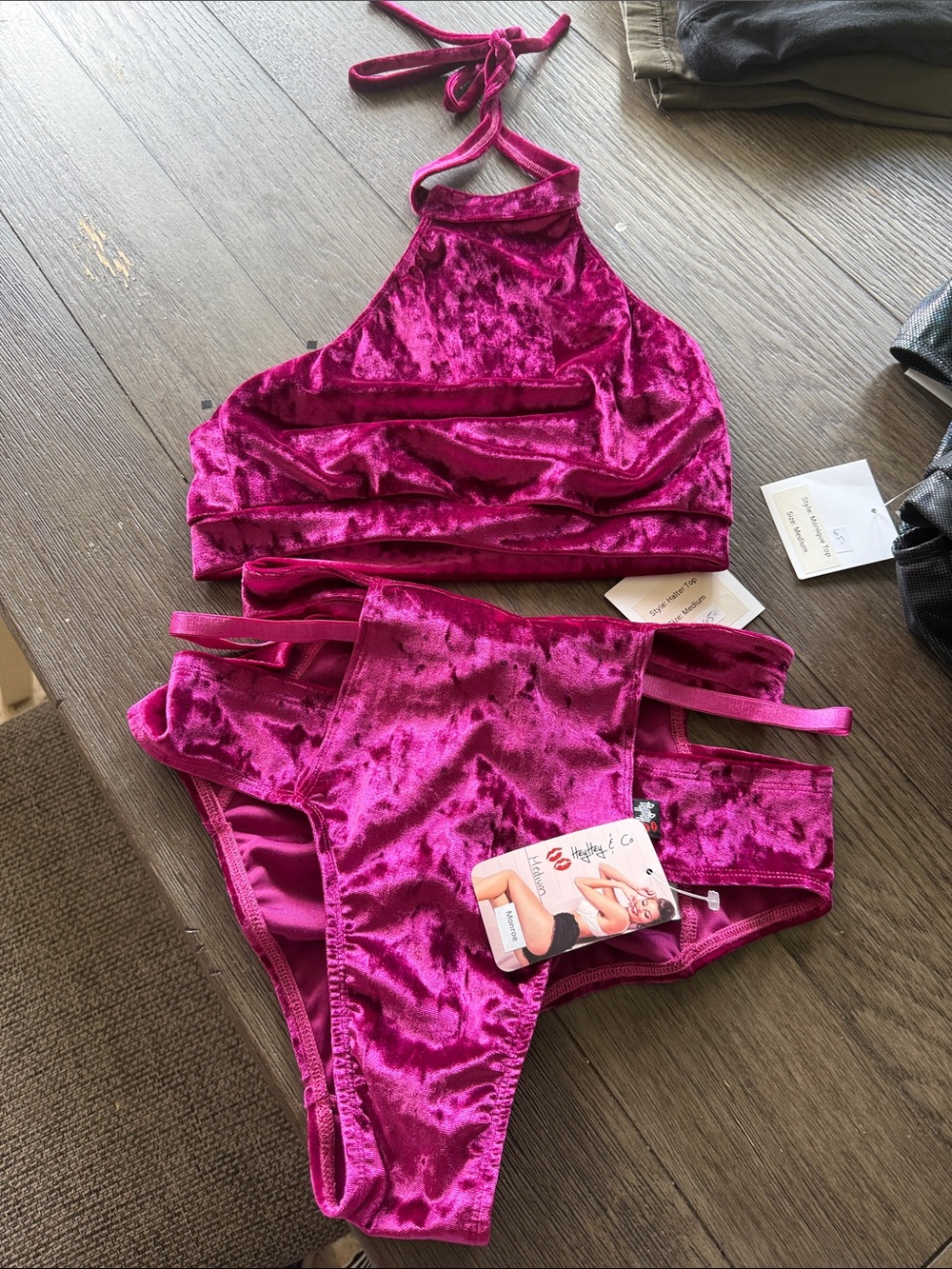 Velvet Halter Bikini Set / Pole Fitness in Fuchsia